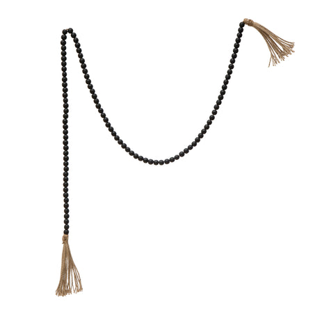 Paulownia Wood Bead Garland w/Jute Tassels, 72in