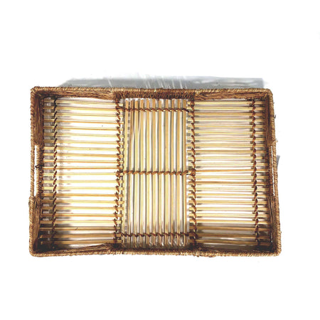 Hand-Woven Bamboo & Jute Tray with Handles, Small