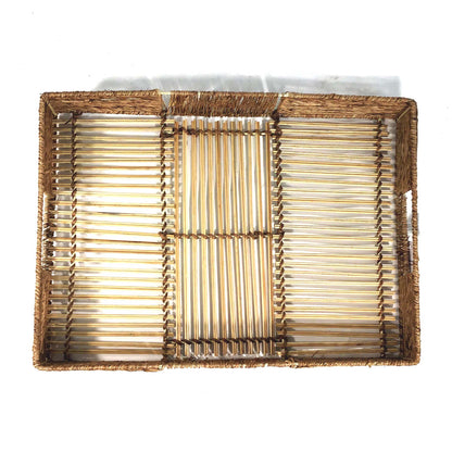 Hand-Woven Bamboo & Jute Tray with Handles, Medium