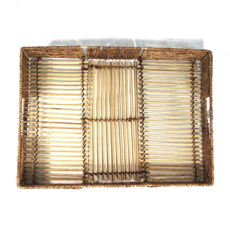 Hand-Woven Bamboo & Jute Tray with Handles, Medium
