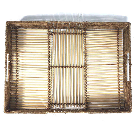 Hand-Woven Bamboo & Jute Tray with Handles, Large