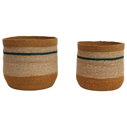 Woven Seagrass Striped Basket, Yellow & Blue, LG - Floral Acres Greenhouse & Garden Centre