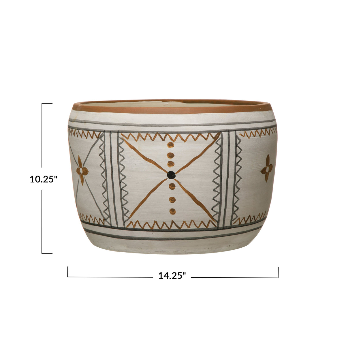 Pot, 12in, Terracotta, Hand-Painted Tile Pattern - Floral Acres Greenhouse & Garden Centre