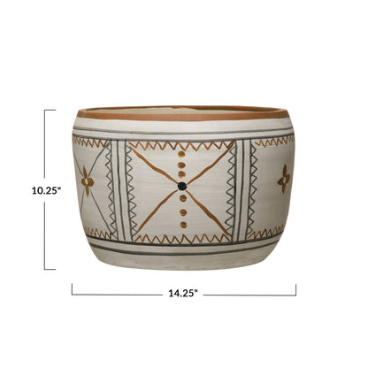 Pot, 12in, Terracotta, Hand-Painted Tile Pattern - Floral Acres Greenhouse & Garden Centre