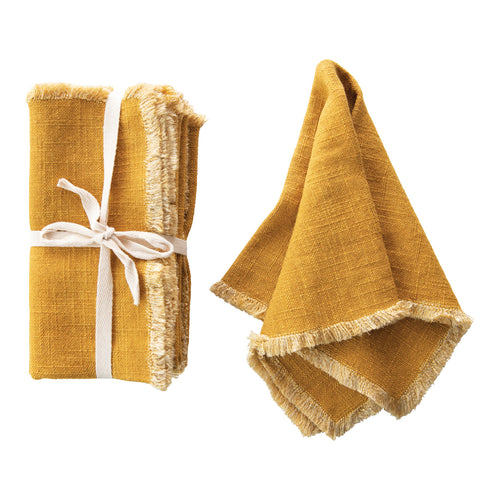 Linen Blend Napkin w/ Fringe, Mustard, 18in, Set/4 - Floral Acres Greenhouse & Garden Centre