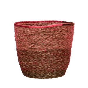 Woven Seagrass Stitiched Basket, Red & Pink, Large - Floral Acres Greenhouse & Garden Centre