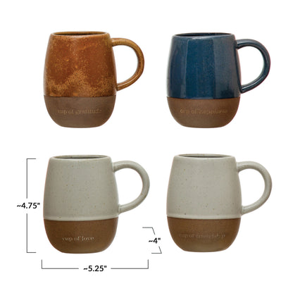 Stoneware Mug, Reactive Glaze w/Saying & Wood Box