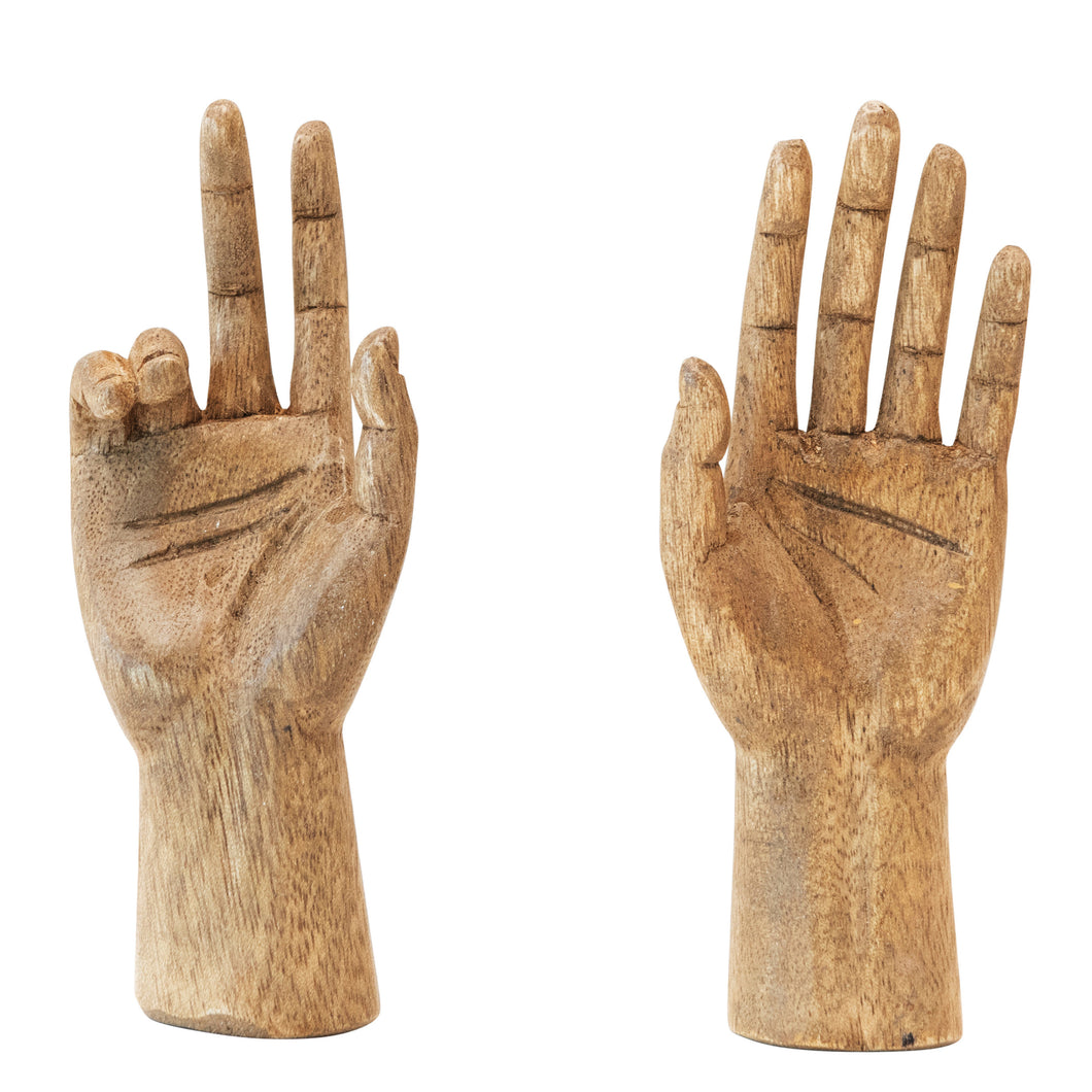 Hand-Carved Mango Wood Hands, Painted, Set of 2