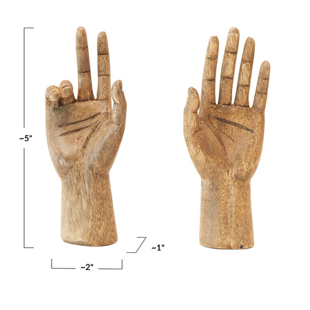 Hand-Carved Mango Wood Hands, Painted, Set of 2