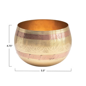 Pot, 5in, Metal, Engraved Antique Brass & Copper - Floral Acres Greenhouse & Garden Centre