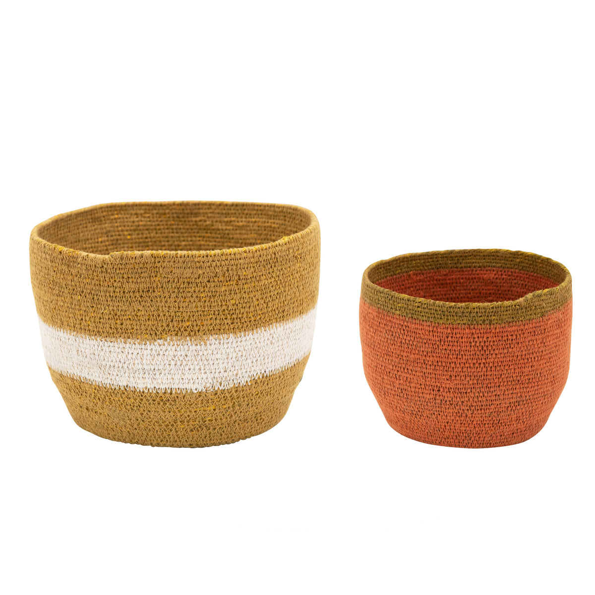 Natural Seagrass Basket, Ivory Stripe Gold, Large - Floral Acres Greenhouse & Garden Centre
