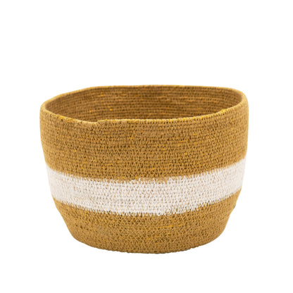 Natural Seagrass Basket, Ivory Stripe Gold, Large - Floral Acres Greenhouse & Garden Centre