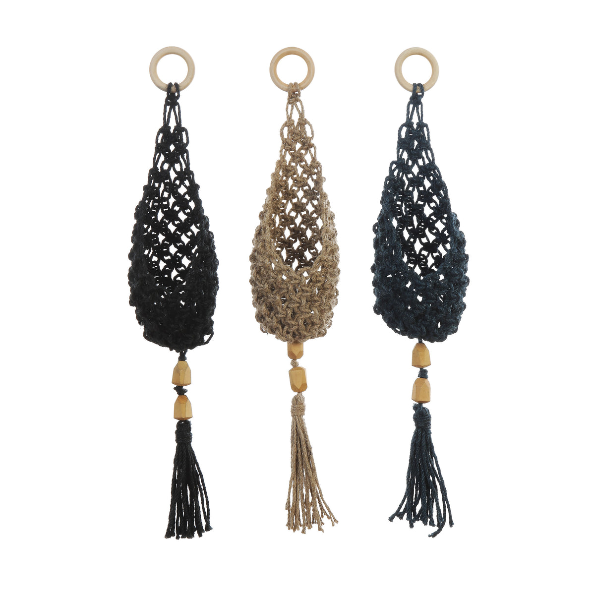 Plant Hanger, Jute Wall Hanger w/ Wood Beads, 22in