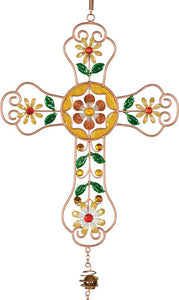 Mosaic Cross Wind Chime, Canary, 38in - Floral Acres Greenhouse & Garden Centre