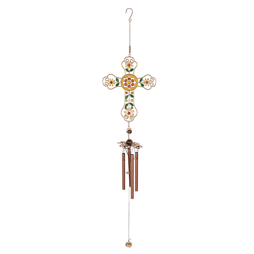 Mosaic Cross Wind Chime, Canary, 38in - Floral Acres Greenhouse & Garden Centre