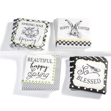 Paper Cocktail Napkin, 20 count, Easter Themed B&W - Floral Acres Greenhouse & Garden Centre