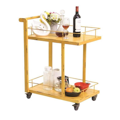 2-Tier Steel Buffet Cart with Handle, Yellow - Floral Acres Greenhouse & Garden Centre