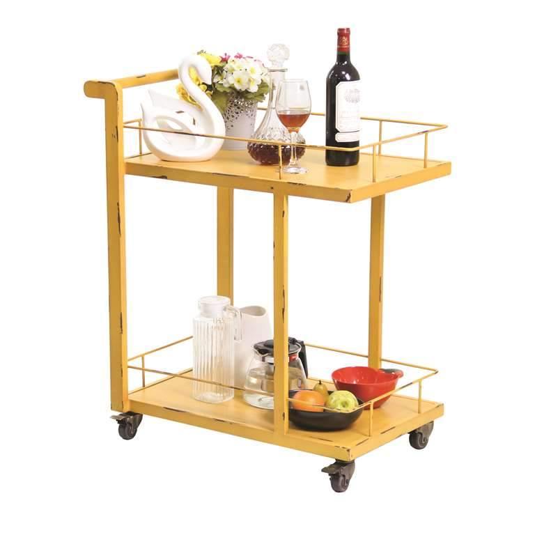 2-Tier Steel Buffet Cart with Handle, Yellow - Floral Acres Greenhouse & Garden Centre