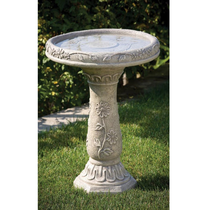 Wild Flower Stone Bird Bath, 19in - Floral Acres Greenhouse & Garden Centre