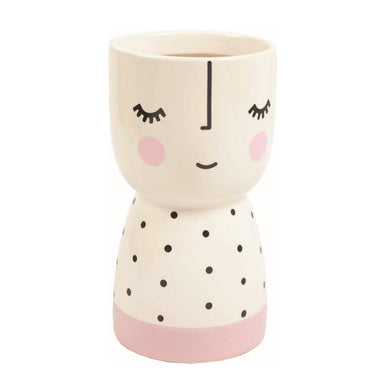 Pot, 4in, Ceramic, Dolomite, Audrey Pink Dot Girl - Floral Acres Greenhouse & Garden Centre