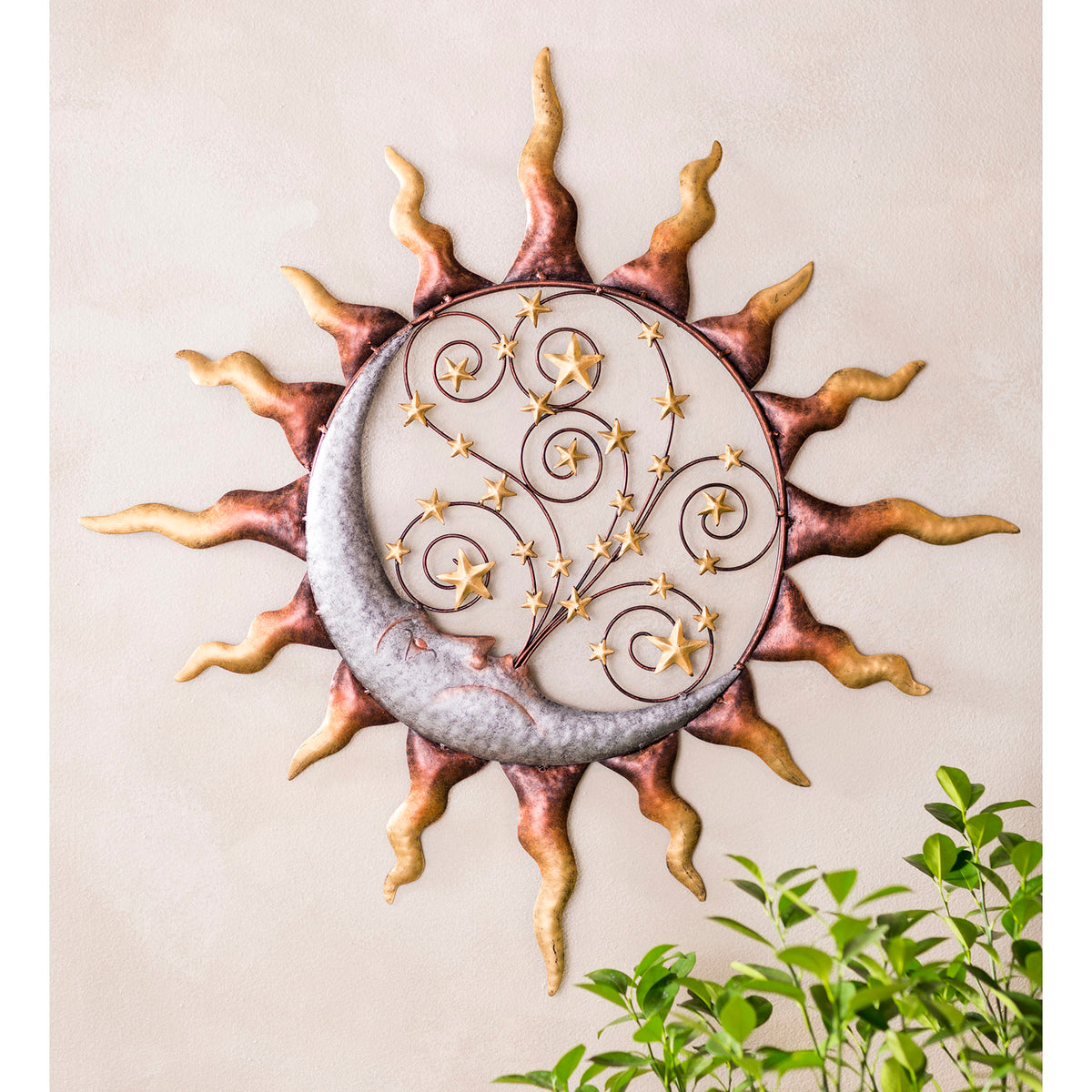 Metal Wall Art, Sun/Stars/Blowing Moon