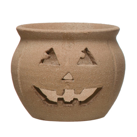 Terracotta Jack-O-Lantern Candle Holder, Small