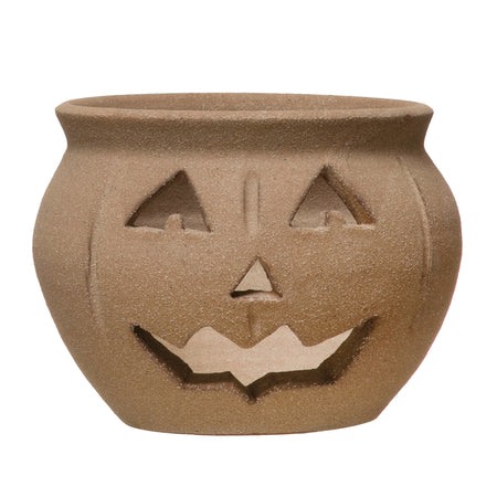 Terracotta Jack-O-Lantern Candle Holder, Large