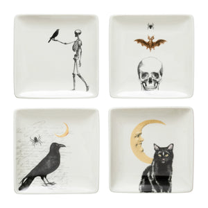 Square Stoneware Plate, 5in, Halloween Image, Asst