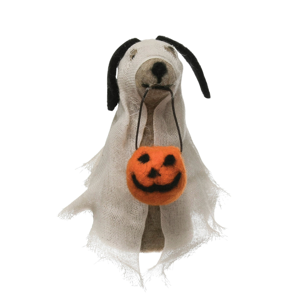 Wool Felt Dog in Ghost Costume, 5in
