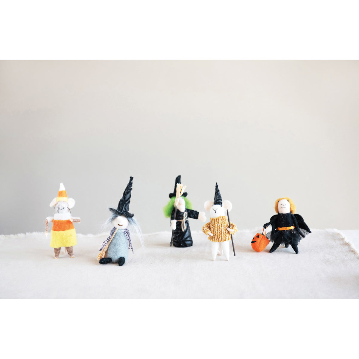 Wool Felt Witch with Broom Figurine, 2 Styles