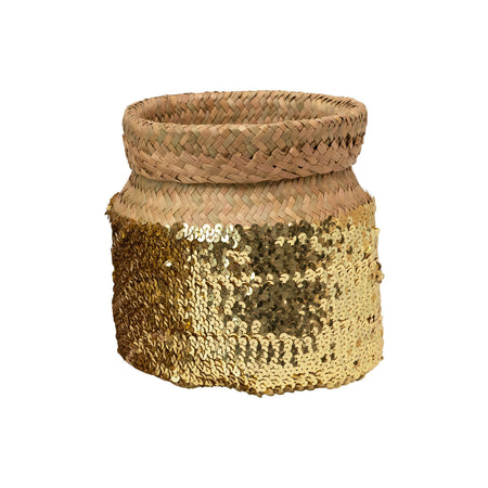 Hand-Woven Seagrass Basket w/ Gold Sequins, Small