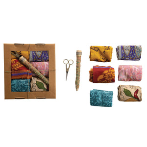 Vintage Silk Sari Fabric Gift Wrap Boxed Set