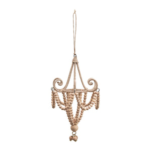 Ornament, Jute & Wood Bead Chandelier, 7.5in