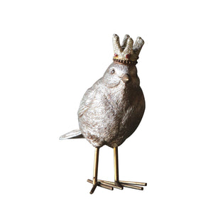 Resin Bird with Crown Figurine, Gold, 5.25in