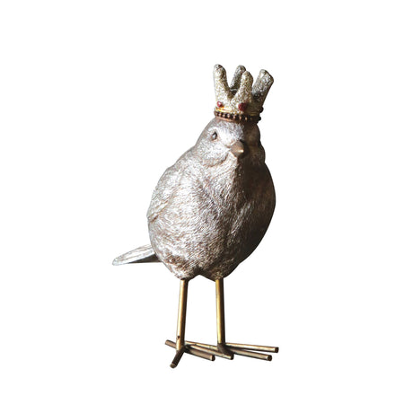 Resin Bird with Crown Figurine, Gold, 5.25in