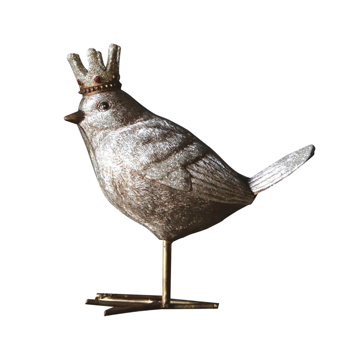 Resin Bird with Crown Figurine, Gold, 5.25in