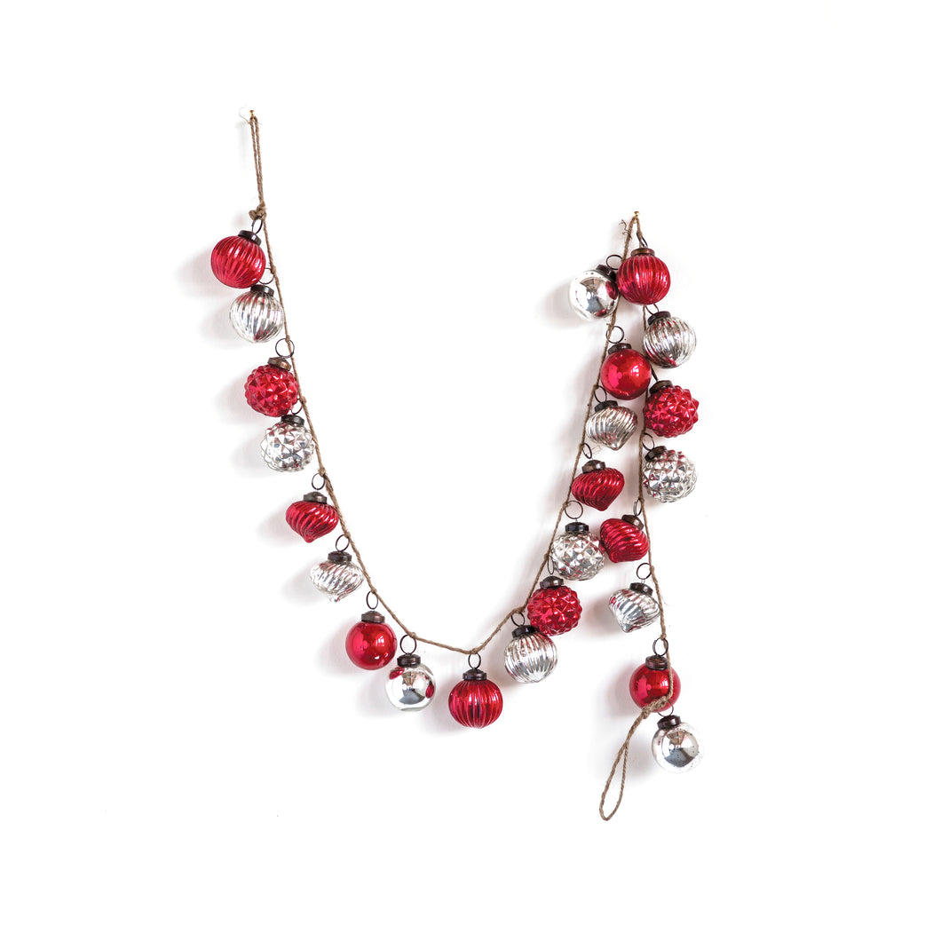 Mercury Glass Ornament Garland, Red & Silver, 72in