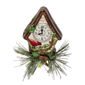 Ornament, Glass Clip-On Cuckoo Clock, 4.25in