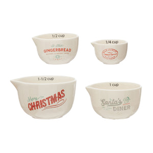 Stoneware Measuring Cups, Christmas Sayings, S/4