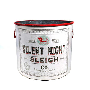 Planter, 13in, Metal, Xmas Bucket, Silent Night