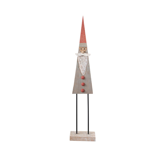 Handmade Mango Wood & Metal Santa, Grey/Red, 37in