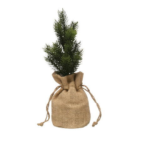 Faux Pine Tree in Burlap Bag, 10in, 3 Styles