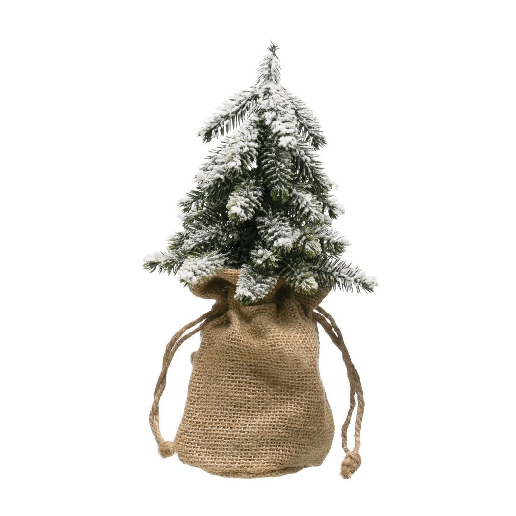 Faux Pine Tree in Burlap Bag, 10in, 3 Styles