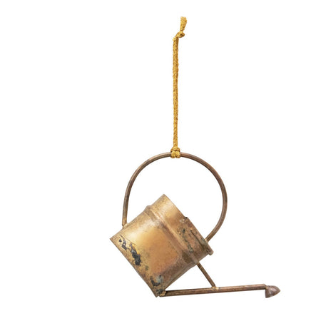 Ornament, Metal Watering Can, Brass Finish, 3.75in