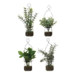 Faux Greenery in Jar Ornament, 8in, 4 Styles