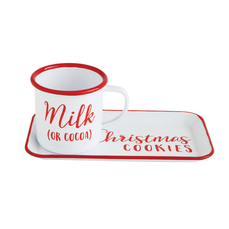 Enameled Mug & Tray Set, Milk and Cookies