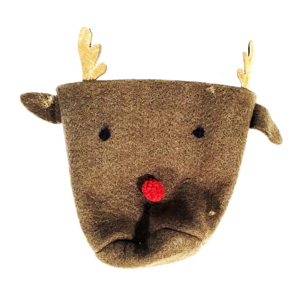 Wool Felt Reindeer Basket, Brown, Large