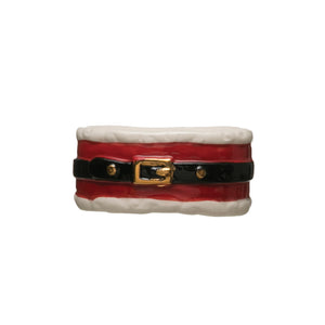 Stoneware Santa Belt Napkin Ring, 2.5in