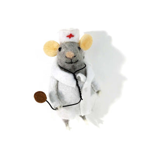 Ornament, Wool Felt Medical Mouse, 4.25in