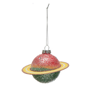 Ornament, Glass Glitter Planet, 3in, 2 Colours